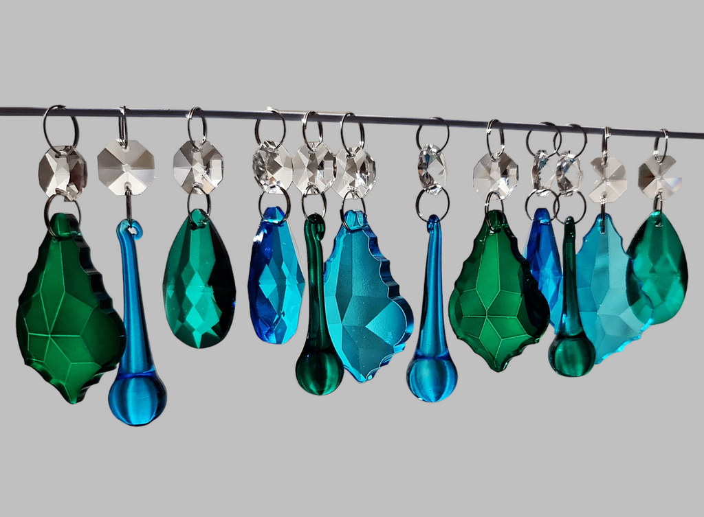 12 Peacock & Teal Chandelier Drops Crystals Beads Droplets Cut Glass Prisms Light Lamp Parts 1