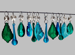 12 Peacock & Teal Chandelier Drops Crystals Beads Droplets Cut Glass Prisms Light Lamp Parts