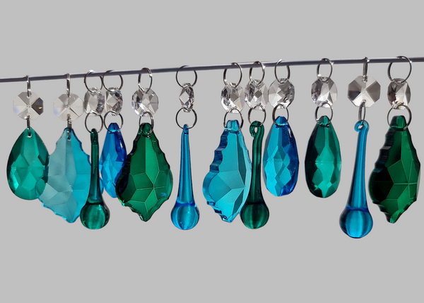 12 Peacock & Teal Chandelier Drops Crystals Beads Droplets Cut Glass Prisms Light Lamp Parts 11