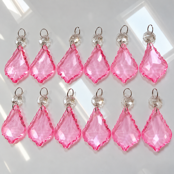 12 Pink Leaf 50 mm 2" Chandelier UK Crystals Drops Beads Droplets Christmas Wedding Decorations 6