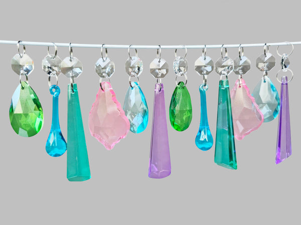 12 Chandelier Pastel Colours Crystals Cut Glass Droplets Sun Catcher Prisms Beads Light Parts