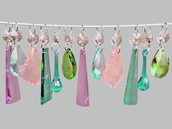 12 Chandelier Pastel Colours Crystals Cut Glass Droplets Sun Catcher Prisms Beads Light Parts