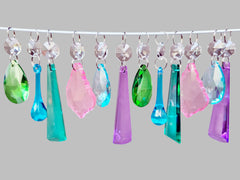 12 Chandelier Pastel Colours Crystals Cut Glass Droplets Sun Catcher Prisms Beads Light Parts