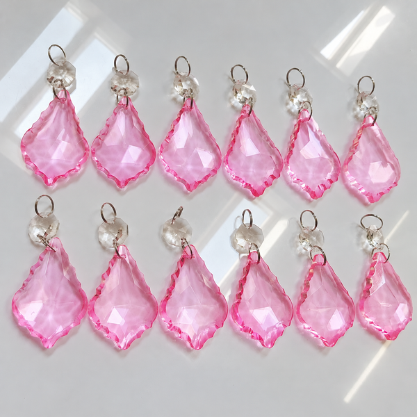 12 Pink Leaf 50 mm 2" Chandelier UK Crystals Drops Beads Droplets Christmas Wedding Decorations 8
