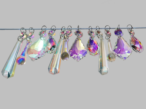 12 Aurora Borealis AB Iridescent Chandelier Drops Cut Glass UK Crystals Beads Droplets Lamp Light Parts 7