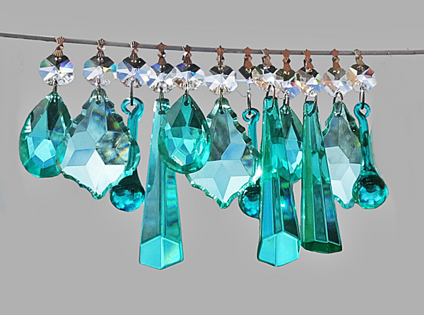 12 Aqua Marine Turquoise Green Chandelier Drops Cut Glass UK Crystals Beads Droplets Light Parts Sun Catchers 2