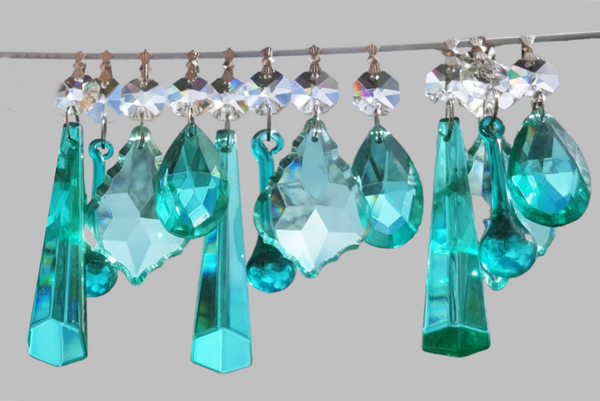 12 Aqua Marine Turquoise Green Chandelier Drops Cut Glass UK Crystals Beads Droplets Light Parts Sun Catchers 4