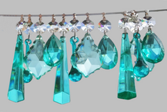 12 Jade Aqua Marine Green Chandelier Cut Glass UK Crystals Mixed Set Beads Droplets Sun Catchers