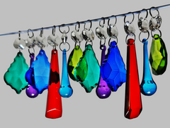 12 Chandelier Drops Cut Glass Crystals Beads Antique Colours Prisms Droplets Light Parts