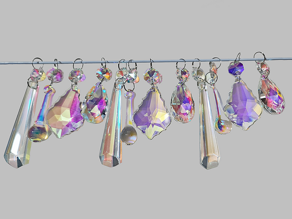 12 Aurora Borealis AB Iridescent Chandelier Drops Cut Glass UK Crystals Beads Droplets Lamp Light Parts 9
