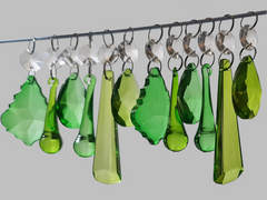 12 Chandelier Drops Sage & Emerald Green Set Cut Glass UK Crystals Beads Prisms Droplets