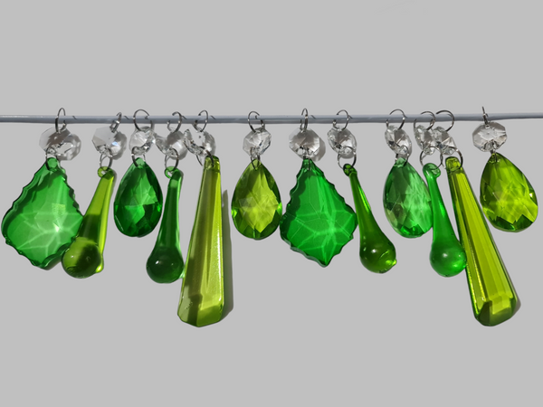 12 Chandelier Drops Sage & Emerald Green Set Cut Glass UK Crystals Beads Prisms Droplets 10