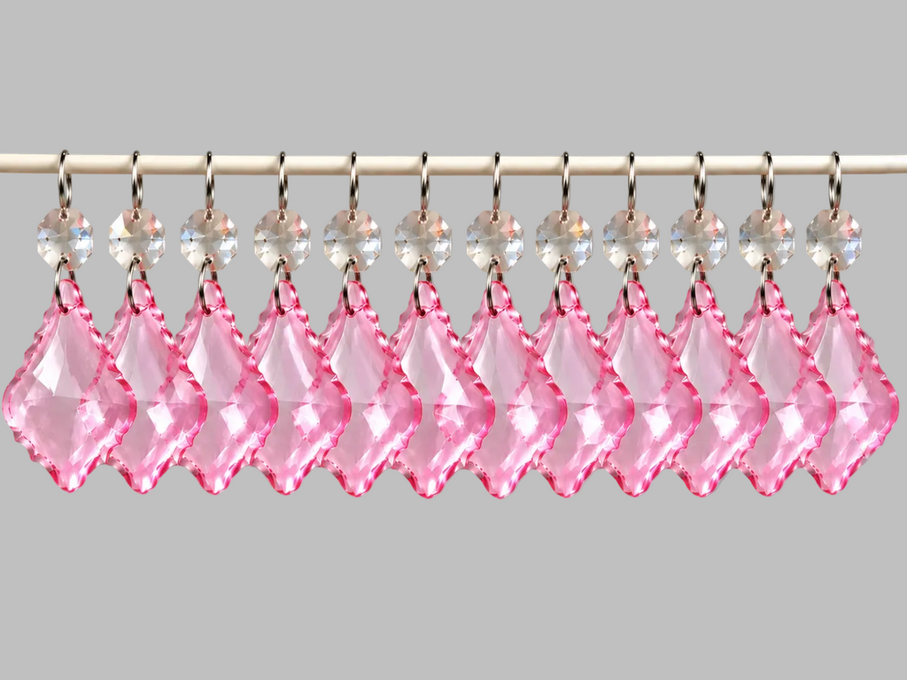 12 Pink Leaf 50 mm 2" Chandelier UK Crystals Drops Beads Droplets Christmas Wedding Decorations 1