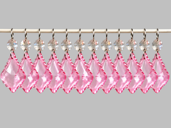 12 Pink Leaf 50 mm 2" Chandelier UK Crystals Drops Beads Droplets Christmas Wedding Decorations 1