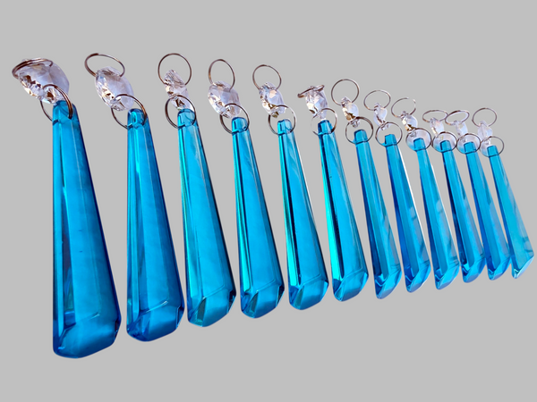 12 Teal Blue Icicles 72 mm 3" UK Chandelier Crystals Sun Catchers Beads Christmas Decorations 2