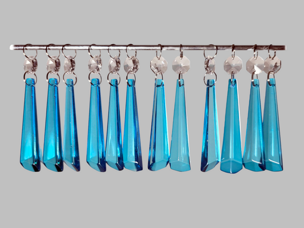 12 Teal Blue Icicles 72 mm 3" UK Chandelier Crystals Sun Catchers Beads Christmas Decorations 1