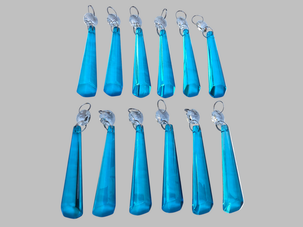 12 Teal Blue Icicles 72 mm 3" UK Chandelier Crystals Sun Catchers Beads Christmas Decorations 6