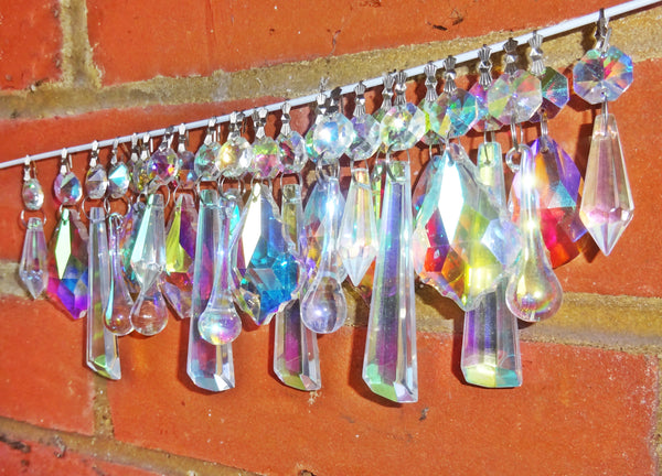 25 Original Aurora Borealis AB Chandelier Drops Cut Glass UK Crystals Beads Droplets Christmas Tree Decorations 11