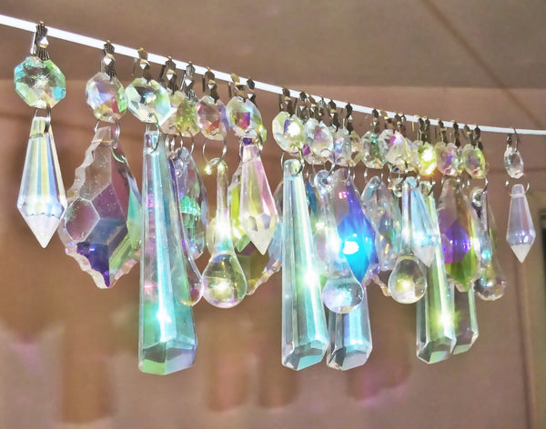 25 Original Aurora Borealis AB Chandelier Drops Cut Glass UK Crystals Beads Droplets Christmas Tree Decorations 5