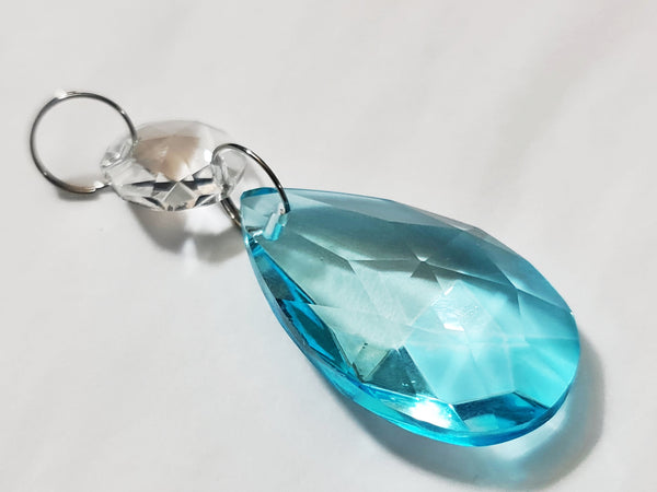 1 Aqua Light Teal Blue Cut Glass Oval 37 mm 1.5" Chandelier Crystals Drops Beads Droplets Light Parts 2
