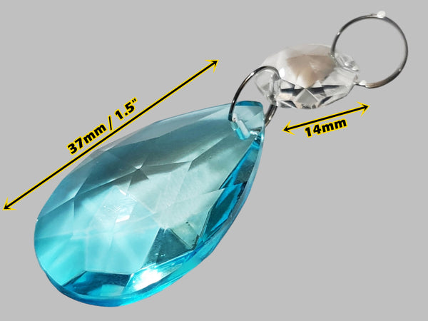 1 Aqua Light Teal Blue Cut Glass Oval 37 mm 1.5" Chandelier Crystals Drops Beads Droplets Light Parts 1