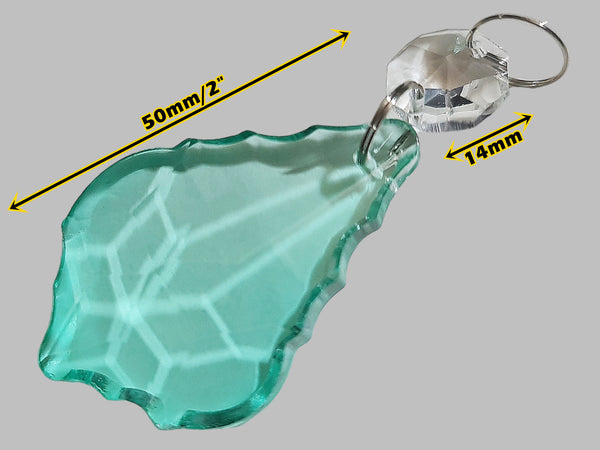 1 Aqua Marine Cut Glass Leaf 50 mm 2" Chandelier Crystals UK Drops Beads Droplets Light Lamp Parts 1