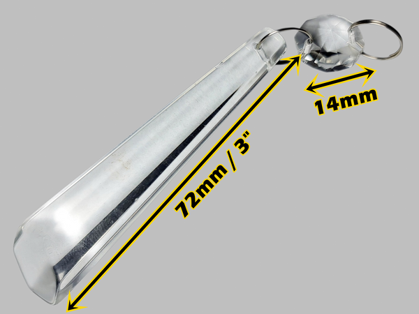 1 Clear Cut Glass Icicles 72 mm 3" Chandelier Crystals Drops Beads Droplets Blunt Slant End colourless 1