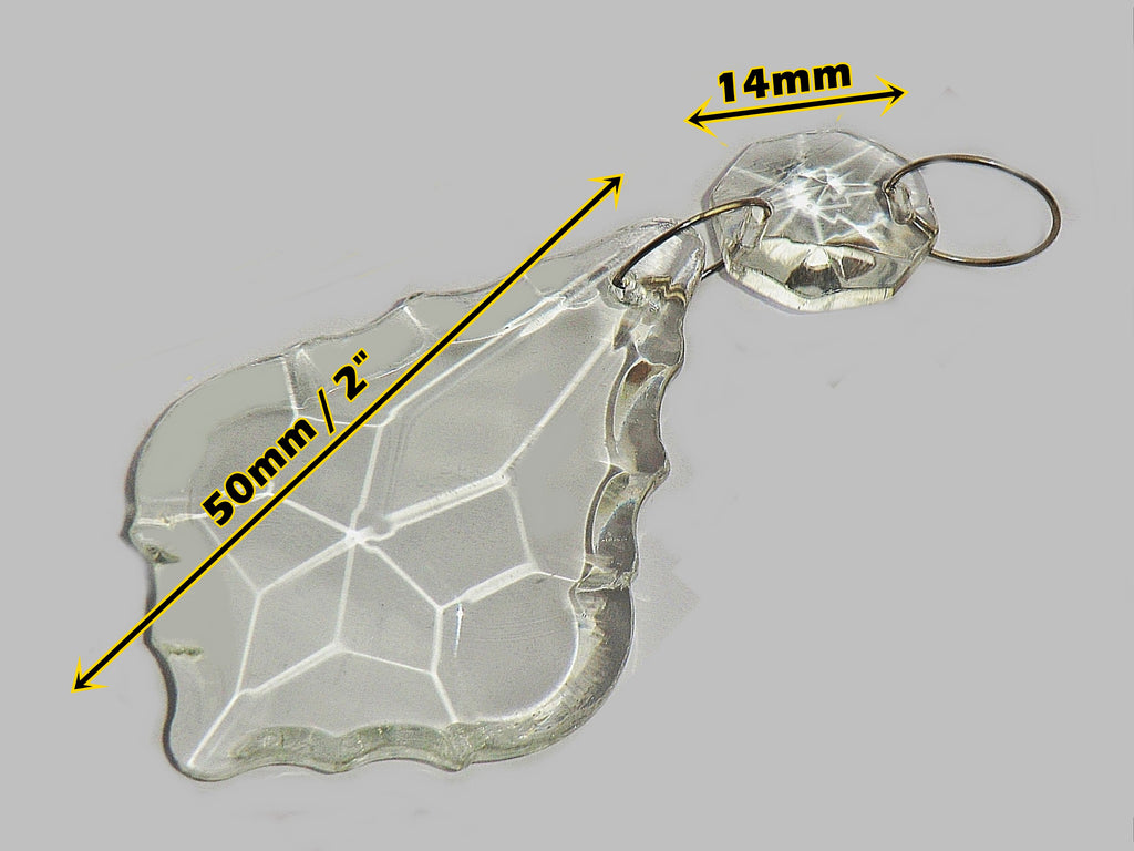 1 Clear Cut Glass Leaf 50 mm 2" Chandelier UK Crystals Beads Droplets Prism Light Parts 1