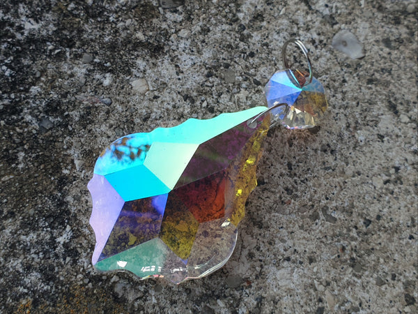 12 Aurora Borealis Leaf 50 mm 2" Chandelier Crystals Drops Beads Droplets Christmas Decorations 7