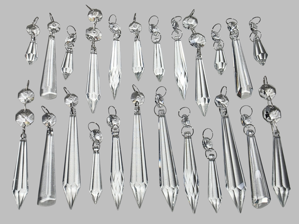 24 Chandelier Drops UK Crystals Cut Glass Beads XL Droplets & Standard Clear Icicle Torpedos colourless 4