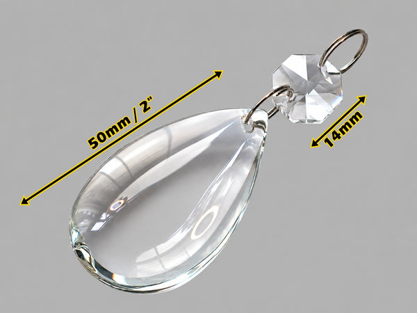 1 Clear Cut Glass Smooth Oval 50 mm 2" No Facets Chandelier UK Crystals Drops Droplets Prisms 1