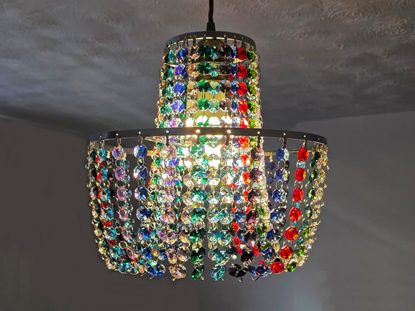 Bespoke 2-Tier Crown Multi Rainbow Chandelier Pendant Ceiling Light Customisable Lamp 11" x 10"