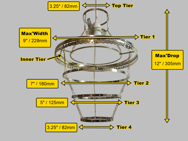 Ornate Brass 4-Tier Chandelier Pendant Frame Make Your Own Unique Light 9" x 12" 2