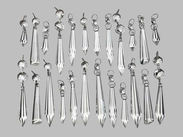 24 Chandelier Drops UK Crystals Cut Glass Beads XL Droplets & Standard Clear Icicle Torpedos colourless 1