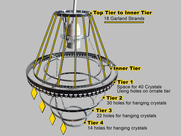 Ornate Chrome 4-Tier Chandelier Pendant Frame Make Your Own Unique Light 9" x 12" 3