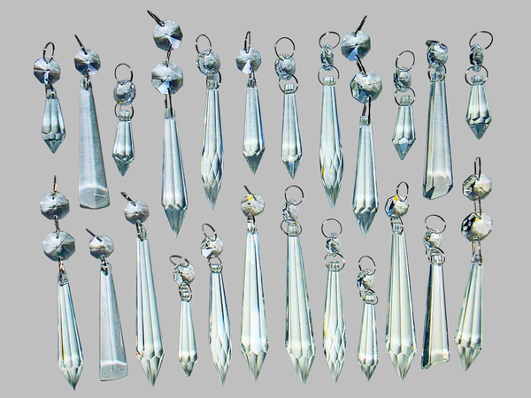 24 Chandelier Drops UK Crystals Cut Glass Beads XL Droplets & Standard Clear Icicle Torpedos colourless 7