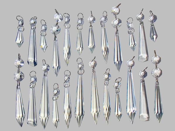 24 Chandelier Drops UK Crystals Cut Glass Beads XL Droplets & Standard Clear Icicle Torpedos colourless 8