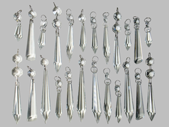 24 Chandelier Drops UK Crystals Cut Glass Beads XL Droplets & Standard Clear Icicle Torpedos colourless