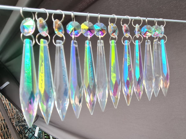 12 Aurora Borealis 76 mm 3" Icicle Chandelier Crystals Drops Beads Droplets Christmas Decorations