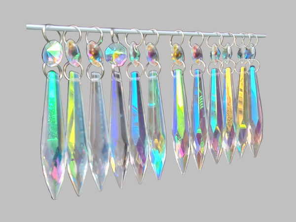 12 Aurora Borealis 76 mm 3" Icicle Chandelier Crystals Drops Beads Droplets Christmas Decorations