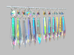 12 Aurora Borealis 76 mm 3" Icicle Chandelier Crystals Drops Beads Droplets Christmas Decorations