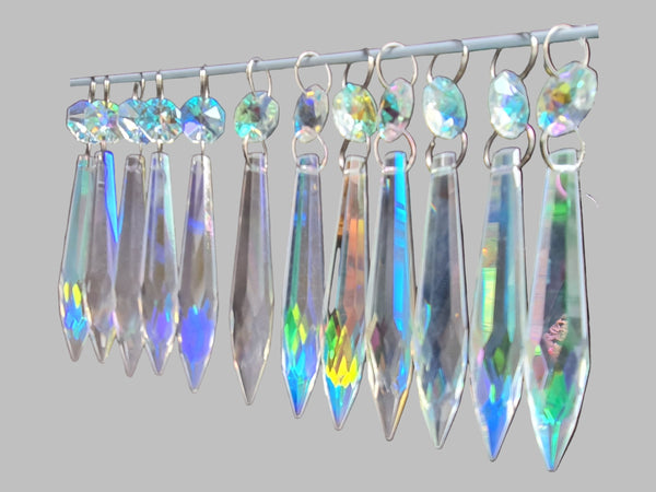 12 Aurora Borealis 76 mm 3" Icicle Chandelier Crystals Drops Beads Droplets Christmas Decorations