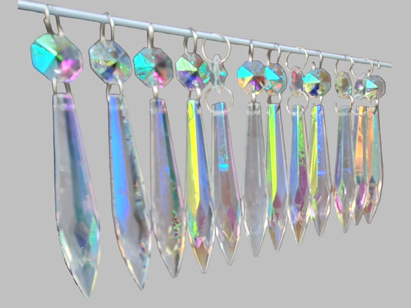 12 Aurora Borealis 76 mm 3" Icicle Chandelier Crystals Drops Beads Droplets Christmas Decorations