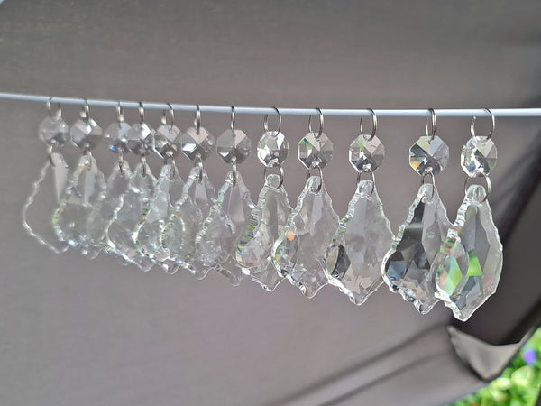 12 Clear Leaf 50 mm 2" Chandelier UK Crystals Beads Droplets Sun Catcher Christmas Decorations 6