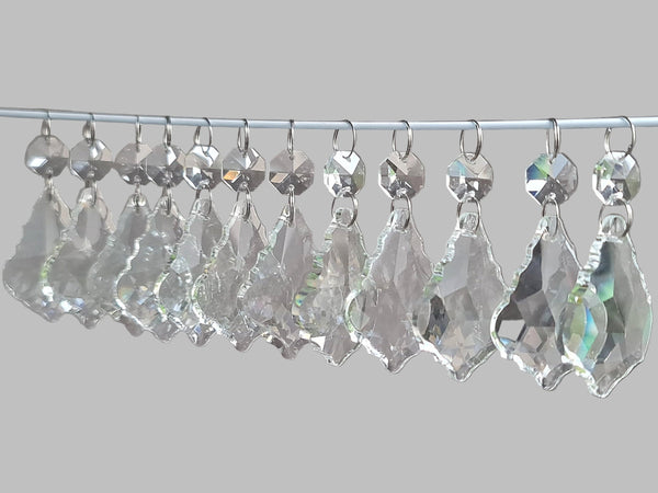 12 Clear Leaf 50 mm 2" Chandelier UK Crystals Beads Droplets Sun Catcher Christmas Decorations 1