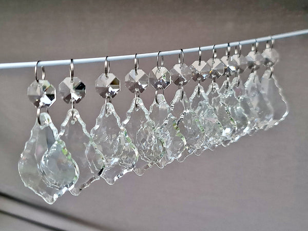 12 Clear Leaf 50 mm 2" Chandelier UK Crystals Beads Droplets Sun Catcher Christmas Decorations 10