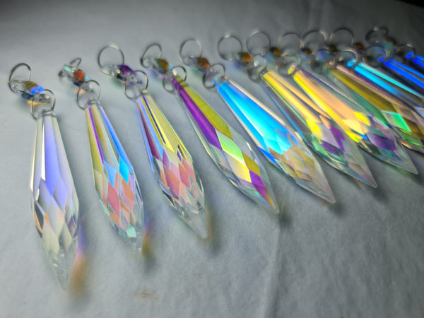 12 Aurora Borealis 76 mm 3" Icicle Chandelier Crystals Drops Beads Droplets Christmas Decorations