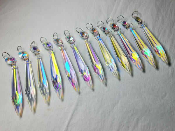 12 Aurora Borealis 76 mm 3" Icicle Chandelier Crystals Drops Beads Droplets Christmas Decorations