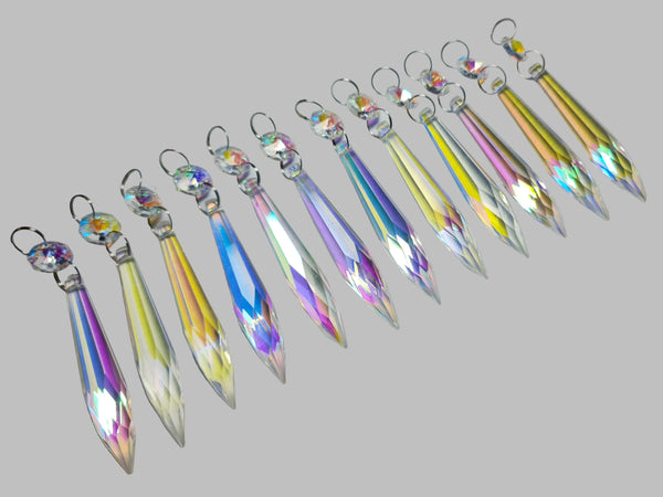 1 Aurora Borealis 76 mm 3" 32 Facet Icicle Chandelier Cut Glass Crystals Beads AB Droplets