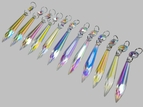 12 Aurora Borealis 76 mm 3" Icicle Chandelier Crystals Drops Beads Droplets Christmas Decorations